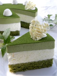 there is a piece of cake that looks like it has green and white frosting