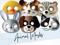 four animal masks with different designs on them and the words animal masks written below it