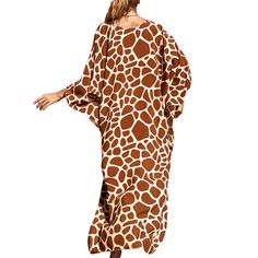 Brown Print Long Kinimo Beachwear Fall Vacation Long Sleeve Cover-up, Casual Oversized Cover-up For Day Out, Relaxed Fit Long Sleeve Cover-up For Vacation, Casual Long Sleeve Cover-up For Resort Season, Casual Printed Cover-up For Day Out, Casual Maxi Length Cover-up For Beach Season, Casual Maxi Length Beach Season Cover-up, Long Sleeve Fall Vacation Cover-up, Long Sleeve Relaxed Fit Cover-up For Vacation