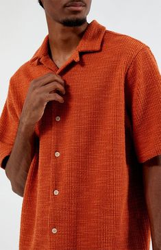 The Textured Oversized Camp Shirt from PacSun offers a relaxed, roomy fit and a unique textured fabric for a casual yet stylish look. Featuring button closures, a collared neckline, and short sleeves, this breezy design is perfect for layering or wearing on its own for any laid-back occasion.Collared necklineShort sleevesRelaxed fitButton closuresTextured feel71% polyester, 27% cotton, 2% spandexMachine washableModel is wearing size mediumModel Measurements: 6'1” Height, 31” Waist, 32” Inseam PacSun Mens Textured Oversized Camp Shirt size Medium Button Ups, Pacsun Mens, Waffle Shirt, Diamond Supply Co, Diamond Supply, Camp Shirt, Streetwear Men Outfits, Camping Shirt, Textured Fabric