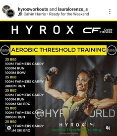 an ad for the hydrox crossfit training program, with information about her