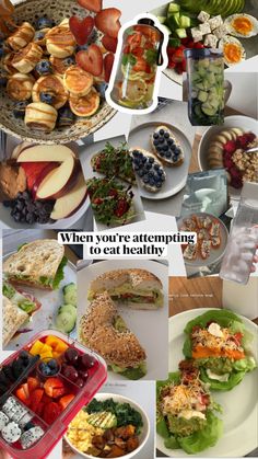 a collage of pictures with different foods and words that say, when you're attempting to eat healthy