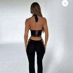 Outcast Jumpsuit Never Worn Just Didn’t Fit, Cute Corset Back And Flared Pants. Black Halter Neck Bottoms For Night Out, Cute Corset, Corset Back, Flared Pants, Black Jumpsuit, Blue And Black, Flare Pants, Black Blue, Pant Jumpsuit