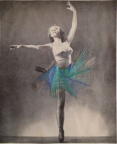 an old photo of a ballerina in blue and green