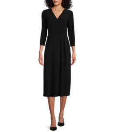 Shop for Investments Soft Separates V-Neck 3/4 Sleeve Faux Wrap Midi Dress at Dillard's. Visit Dillard's to find clothing, accessories, shoes, cosmetics & more. The Style of Your Life. Dresses Women Over 50, Church Dresses For Women, Dress For Petite Women, Work Dresses For Women, Womens Fall Dress, Wrap Midi Dress, Faux Wrap Dress, Petite Dresses, Dillard's