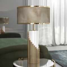 Modern Gold Table Lamp With Fabric Shade For Living Room Desk - 1 Head Modern Column, Marble Bedroom, Luxury Desk, Luxury Table Lamps, Elegant Table Lamp, Luxury Lamps, Desk In Living Room, Bedroom Table, Luxury Table