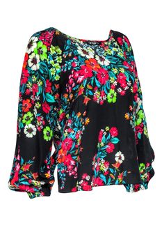 Make a statement at any office with this Emanuel Ungaro blouse! Featuring black and multi-colored floral, this professional-chic top is perfect for those weekend-to-workday transitions! Get ready to bloom where you work! Size XS 100% Silk Unlined Long sleeves V-neckline Bust 37" Waist 26" Shoulder to hem 23.5" Sleeve length 25" Chic Fitted Multicolor Print Blouse, Elegant Multicolor Floral Print Tops, Chic Multicolor Floral Print Blouse, Multicolor Bold Print Tops For Workwear, Spring Multicolor Print Blouse For Workwear, Fitted Floral Print Viscose Top, Chic Multicolor Viscose Blouse, Multicolor Floral Print Viscose Blouse, Spring Multicolor Print Tops For Work