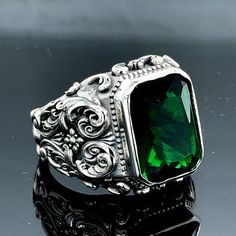 • Gender : Male / Female• Material : 925K Sterling Silver• Gemstone : Emerald Stone• Total weight : 19 Grams ✔ Ready to Ship in 1-2 Business Days ..✔ Shipped to the Worldwide 1-5 business days with free shipping... Emerald Stone Rings, Mystic Topaz Ring, Malachite Rings, Lapis Lazuli Ring, Amber Ring, Citrine Stone, Mystic Topaz, Leather Cuffs Bracelet, Large Ring