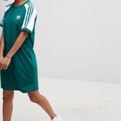 Adidas Raglan Dress In Green. Size Xs. New With Tags. Never Worn. Casual Green Knee-length Mini Dress, Sporty Mini Dress For Spring, Sporty Knee-length Summer Dress, Sporty Spring Dresses For Daywear, White Casual Adidas Dress, Adidas Fitted Mini Dress, Adidas Mini Dress For Spring, Adidas White Dress For Spring, Fitted Adidas Mini Dress