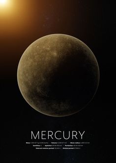 an artist's rendering of the moon in front of a bright sun, with text that reads mercury