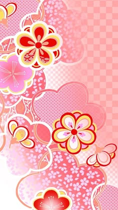 an abstract pink background with hearts and flowers