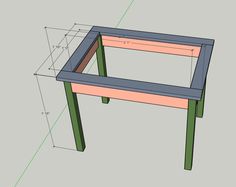 a wooden table with measurements for the legs