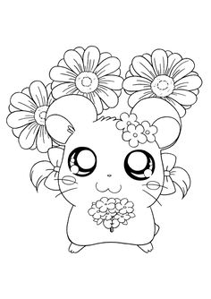 a cute little mouse with flowers in her hair coloring pages for kids, printable