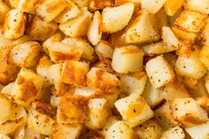 cooked potatoes with seasoning in a pan