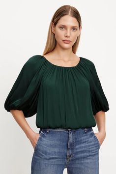 #ad Premium VELVET By Graham & Spencer Tami Satin Puff Sleeve Top Fern S $229 F10, Fashion womens top Party Blouse, Cami Nyc, Fern Green, Puff Sleeve Top, Cropped Top, Fern, Juicy Couture, Style Guides