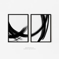 Black & white abstract wall art, set of 2 art prints by Aga Szafranska. This black white minimalist abstract wall art set features two prints with striking black brush strokes - bold, thick abstract black lines, creating a modern, minimalist aesthetic. Perfect for contemporary spaces, these black ink paintings offer bold yet subtle decoration for any home or office. Made to order prints on white matte art paper or bright white premium satin paper. Sizes from 4x6 inches (10x15 cm) up to 30x40 inches (70x100 cm) and A1. Colors » black and white art Details :  » 2 unframed prints (each single print has the same size you choose) » without frames, mounts » artwork no. 411 » abstract painting by Aga Szafranska » Print quality - Giclée Print - printed with gallery-quality inks Every order is cust Paintings Unique, White Abstract Wall Art, Black White Minimalist, Contemporary Living Rooms, Modern Minimalist Art, Modern Posters, Monochrome Wall, Black Brush, Colors Black And White