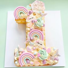 cakeinspiration #unicorncolors #unicornmilk🦄. Unicorn Pasta, Unicorn Number Cake, Number 2 Cakes, Number 1 Cake, Letter Cakes, Dream Birthday, Birthday Sweets, Girls Cake, Cake Lettering