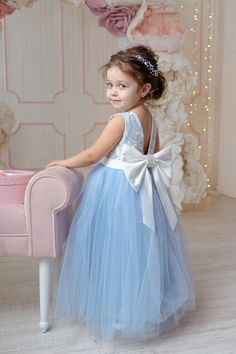 Dusty Blue Flower Girl Dress, Dusty Blue Flower Girl, Blue Tutu Dress, Blue Flower Girl Dress, Lace Top Wedding Dress, Blue Flower Girl, Blush Flower Girl Dresses, Bridal Flower Headband, First Birthday Dress