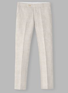 Wrap yourself in sun-kissed suaveness with our Italian Linen Herringbone Natural Beige Pants — a timeless fusion of charm and comfort. Crafted from pure linen fabric, these pants emanate grace with its intricate herringbone weave, imparting understated texture and depth to your attire. The natural beige hue introduces a touch of warmth and adaptability to your wardrobe, making it suitable for both casual and formal settings. Whether you are leisurely strolling along the coastline or attending a summer wedding, this marvelous feat assures that you will leave a lasting impression with each graceful step.  Look Includes   Italian Linen Herringbone Natural Beige Fabric  Cross Pocket  Flat Front  Two Welted Back Pockets on Trousers   Click 'Customize Now' to modify the look if needed.  Lining: Fitted Neutral Pants With Welt Pockets, Classic Linen Pants With Pockets, Tailored Linen Long Pants, Elegant Flax Tapered Leg Pants, Elegant Fitted Linen Pants, Tailored White Linen Bottoms, Classic Linen Pants With Welt Pockets, Beige Linen Dress Pants For Summer, Tailored Linen Ankle-length Pants