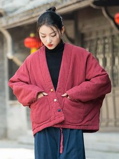 UOOZEE Red Ginger, Winter Typ, Winter Trench Coat, Loose Coats, Loose Tees, Padded Coat, Cotton Coat, Batwing Sleeve, Vintage Linens