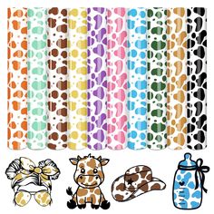 a set of paper with different animal designs on the front and back, including one giraffe