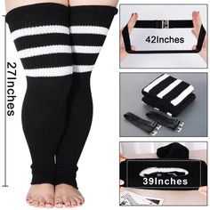 Plus Size Leg Warmers for Women-Black & White Black Casual Leg Warmers For Spring, Black Casual Spring Leg Warmers, Black Elastic Casual Leg Warmers, Casual Black Elastic Leg Warmers, Trendy Black Stretch Leg Warmers, Sporty Fitted Black Leg Warmers, Black Stretch Leg Warmers For Spring, Fleece Leg Warmers, Vintage Witches