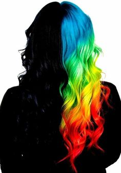 Rainbow Dyed Hair, Exotic Hair Color, Exotic Hairstyles, Split Dyed Hair, Vivid Hair Color, Creative Hair Color, Rainbow Hair Color