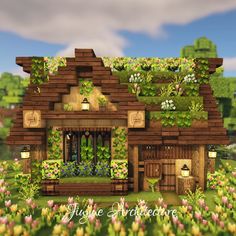 I made a house built by woods and grass blocks. It's an easy but aesthetic house for those who love nature vibes. Honestly, I really want to go out for fresh air and warm sun. Hope you enjoy my tutorial and stay safe :) #minecraftcottage #minecraftcrafts #minecraftcottagecore #minecraftaesthetic #minecraftcute #minecraftbuildingideas #minecraftfairycore #minecrafttutorial #minecraftbuilds Minecraft Grass House, Minecraft Wood Cottage, Boho Minecraft Houses, House Shapes Minecraft, Aesthetic Houses Minecraft, Nature Minecraft House, Cute Mc Houses, Minecraft House Ideas Cottage Core Easy, Cute Aesthetic Minecraft Houses