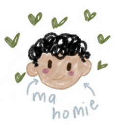 a drawing of a man's face with leaves coming out of his hair and the words ma home