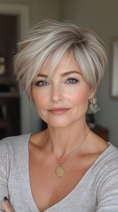 Short Hairstyles for Women Over 60 Hairstyles Over 60 Older Women New Looks, Older Lady Hair Styles, Pixie Short Hairstyles, Bang Hair, Curly Crop, Asymmetrical Pixie Cuts, Modern Short Hairstyles, Layered Bob Short, Hairstyles For Women Over 60