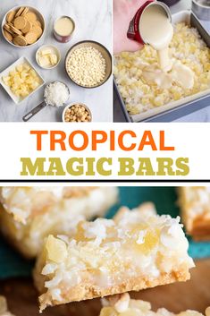 this tropical magic bar is made with coconut, pineapples and macaroni and cheese