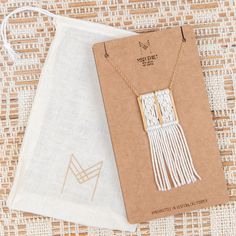 "Vintage Brass pendant with cotton cord hand knotted macramé design. Necklaces are on a 18\" chain with a 3\" extender and branded wooden detail that hangs delicately at the nape of your neck. All necklaces come packaged on a cardboard card (made of recycled shipping boxes) and in a giftable branded drawstring bag. Perfect to send directly to the gift recipient. Each item is handmade and will vary slightly. These slight variations add to the unique nature of each piece. Returns accepted within 3 Minimalist Macrame, Boho Jewellery Necklaces, Hand Knotted Necklace, Knotted Necklace, Unique Nature, Shipping Boxes, Macrame Necklace, Geometric Necklace, Macrame Design