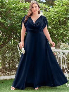 DENGSS Plus Size V-neck Chiffon Formal Dress Plus Size Maid Of Honor Dress, Plus Bridesmaid Dresses, Graduation Dress Plus Size, Chiffon Formal Dress, Long Dress Plus Size, Skirt And Top Dress, Trendy Plus Size Fashion, Maid Of Honour Dresses, Chiffon Fashion