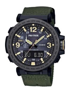 Casio Pro Trek PRG600YB-3 Analog/Digital Watch Black/Green Casio Protrek, Casio Vintage, Altimeter, Green Watch, Casio G Shock, Silicon Bands, G Shock, Solar Powered, Sport Watches