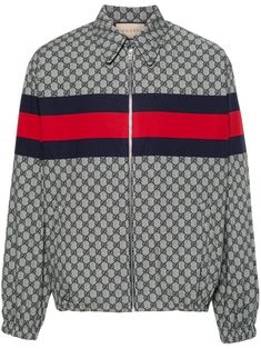 Cotton jacket by GUCCI characterized by GG print in shades of blue, Web stripe, shirt collar and zip closure. This item is in size 48 and the color is Giacca In Tweed, Gucci Jacket, Bell Ross, Balenciaga Triple S, Gucci Men, Nike Air Max 97, Print Jacket, Patek Philippe, Workout Jacket