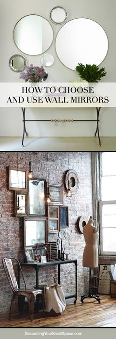 an old brick wall with mirrors on it and the words how to choose and use oval mirrors