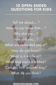 a person standing in front of yellow balloons with the words, 10 open - ended questions for