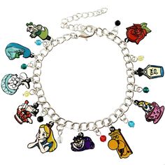 the charm bracelet has many disney characters on it