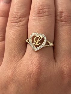 ✅HANDMADE  ✅ MADE TO ORDER ✅ 100% BRAND NEW ✅10K REAL GOLD STAMPED  ✅ CUBIC ZIRCONIA  ✅AVERAGE WEIGHT : 2 grams   ✅ HEIGHT : 17.2 mm     ✅ ANTITARNISH AND WATERPROOF Latina Rings, Chicana Makeup, Real Gold Rings, Girlie Gifts, Girlfriend Ring, Pretty Accessories, Name Ring, Letter Ring