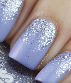 Gitter Gradient Nails..... yes! Nail Gold, Lavender Nail Polish, Glitter Gradient Nails, Bridal Nail, Lavender Nails, White Ombre, Nail Art Wedding, Bohol, Gradient Nails