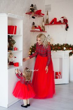 Mother Daughter Matching Dress, Mommy And Me Matching Christmas Outfit, Red Tartan Dress Mother daughter matching plaid dresses in red color Mommy`s outfit is floor length tutu dress with long sleeves. Daughter`s dress is knee length tutu dress. Dresses can be tailored in different colors of plaid: red, green, red and black etc. just contact me with your request. Fabric: plaid suiting fabric with 20% wool, tulle. cotton linen Sleeves: long sleeves Length: floor length for adult and below knee le Red Tutu Dress, Red Tartan Dress, Plaid Christmas Dress, Long Sleeve Plaid Dress, Matching Christmas Outfits, Mom Daughter Outfits, Mother Daughter Fashion, Mother Daughter Dresses Matching, Mom And Daughter Matching