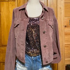 Women’s Ae Corduroy Jacket -Dusty Rose Colored -Size Medium -Brand New, Never Worn Women’s Express Sequence Tank Top -Purplish And Gold Sequences -Size Extra Small -Worn But In Great Condition Casual Mauve Outerwear, Casual Long Sleeve Mauve Outerwear, Casual Mauve Outerwear For Fall, Casual Mauve Long Sleeve Outerwear, Sequence Top, Corduroy Jacket, Dusty Rose, Pink Purple, American Eagle Outfitters