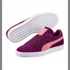 Nib & Never Worn. Suede Xl Lace Wn's Size 8 Dark Purple-Cameo Brown And Comes With 2 Sets Of Laces Casual Purple Sneakers With Puma Logo, Casual Purple Puma Sneakers, Casual Purple Suede Sneakers, Pink Puma Shoes, Pink Puma Sneakers, White Puma Sneakers, Neon Sneakers, Puma Rihanna, Shoes Puma