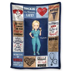 a nurse's blanket with the words rockin'and nurse life on it