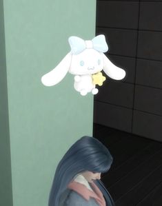 an animated image of a woman holding a stuffed animal