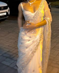 White Sari, Desi Dress, Fancy Sarees Party Wear, Saree Designs Party Wear