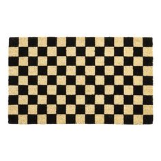 a black and white checkered door mat