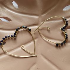 Metallic Blue Beads Wire Wrapped Gold Tone Heart Shaped Gold Threaders. 2 Inches. Handmade With Love By Me. Handmade Blue Heart-shaped Beaded Earrings, Jewelry Heart, Handmade Sellers, Fun Accessories, Handmade Jewelry Diy, Wire Wrapped Earrings, Hand Crafted Jewelry, Threader Earrings, Metallic Blue