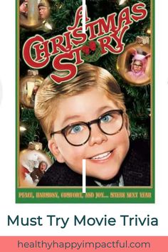 A Christmas Story movie poster with a boy wearing glasses. Text: "Must Try Movie Trivia" and "healthyhappyimpactful.com". Best Christmas Wallpaper, No Makeup Looks, Christmas Story Movie, Christmas Trivia Games, Christmas Wallpaper Hd