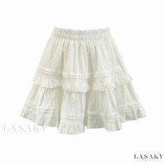 Lasaky - Stylish Layered A-Line Skirt - High-Quality Puffy White Skirt for a Sweet and Petite Look Non-stretch White Mini Skirt, White Non-stretch Mini Skirt, Trendy Non-stretch White Skirt, White Non-stretch Skirt For Day Out, White Non-stretch Cotton Skirt, Non-stretch White Cotton Skirt, White Non-stretch Tiered Skirt, Trendy White Ruffled Skirt, Trendy White Skirt With Elastic Waistband